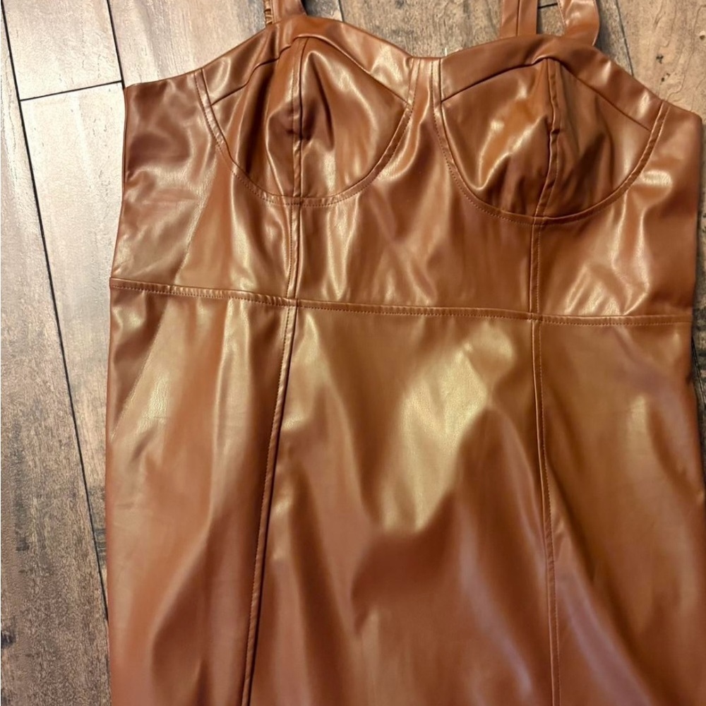 Brown Faux Leather Dress
